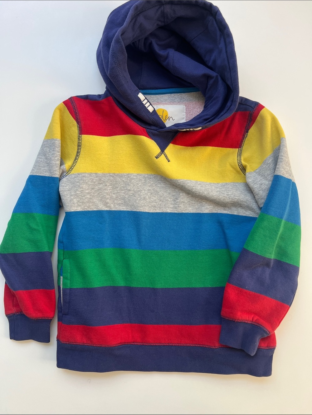 Mini Boden Boys Kids Rainbow Stripe Hoodie